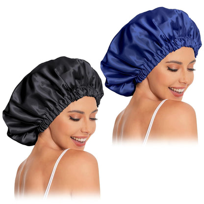 Satin Bonnet Silk Bonnet Hair Bonnet for Sleeping-Slouchy Beanie Hat Satin Sleep Cap for Women's Natural & Curly Hair(Blue Zircon)