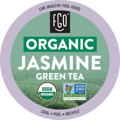 FGO Organic Jasmine Green Tea K-Cup Pods for Keurig, 24 Count (Pack of 1), Premium Green Tea is USDA Organic, Non-GMO, & Recyclable with Naturally Occurring Caffeine