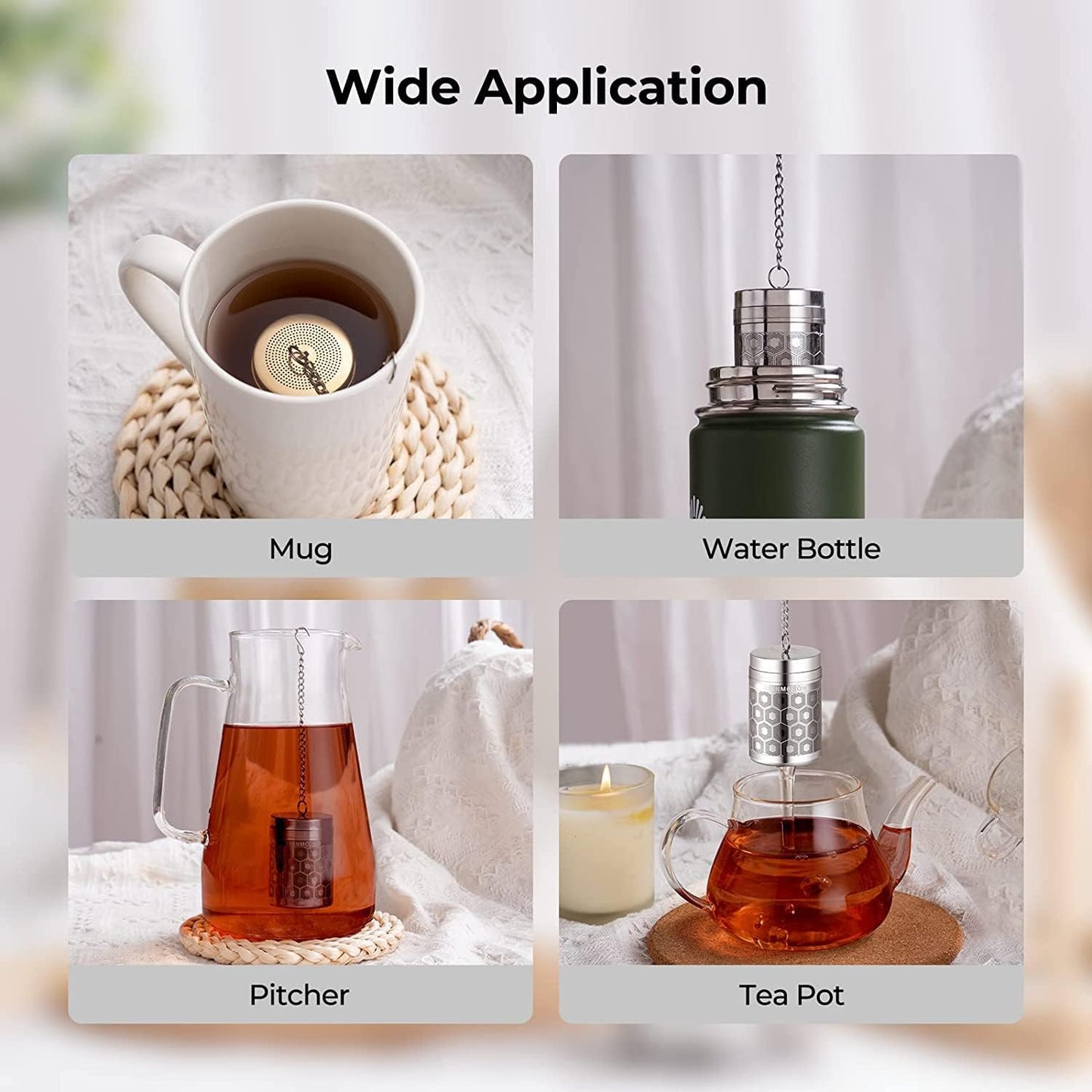 Reinmoson Large Tea Infuser for Loose Tea & Spice Infuser for Cooking, Extra Fine Mesh Tea Strainers, 304 Stainless Steel Loose Leaf Tea Steeper for Black Tea, Rooibos, etc