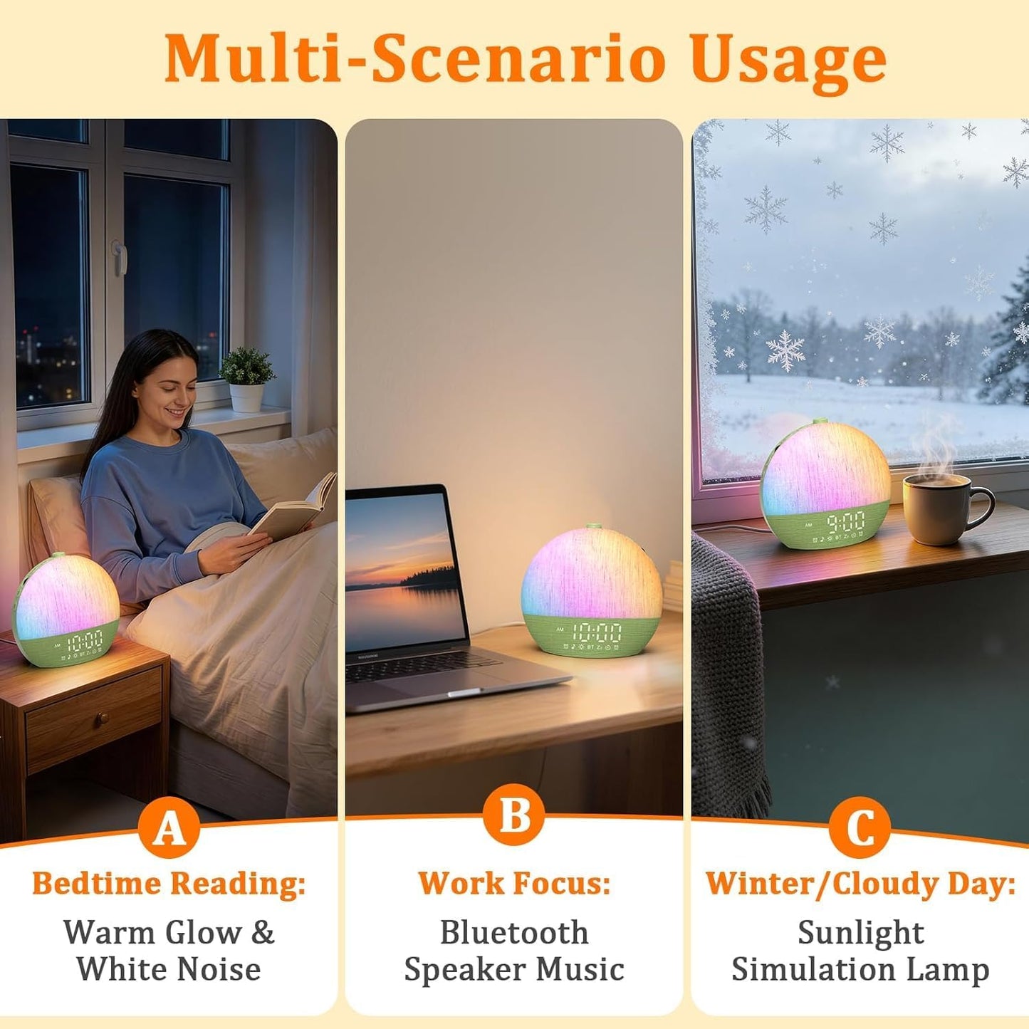 Sunrise Alarm Clock with Sound Machine - Wake Up Light, Wood Grain, Bluetooth, Dual Digital Alarm Clocks for Bedrooms, Adjustable Brightness, 30 Sleep Sounds, White Noise Machine for Baby & Adults