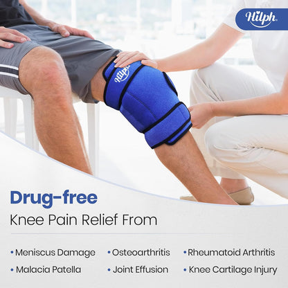 Hilph Large Hot & Cold Therapy Knee Ice Wrap with Dual Gel Packs & Adjustable Brace for Full Knee Coverage, Pain Relief for Replacement Surgery, Arthritis, ACL, Meniscus Tear, Women, Men Black