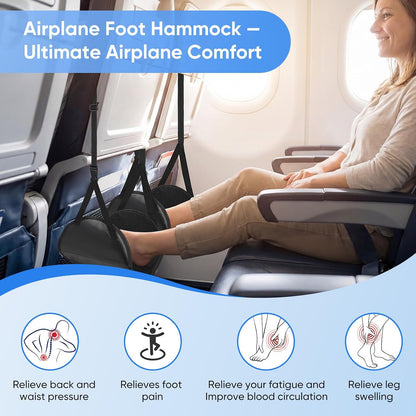 Airplane Foot Hammock, 2-Pack Travel Essentials Foot Rest for Plane Travel with Adjustment Strap, Long Flight Must Haves