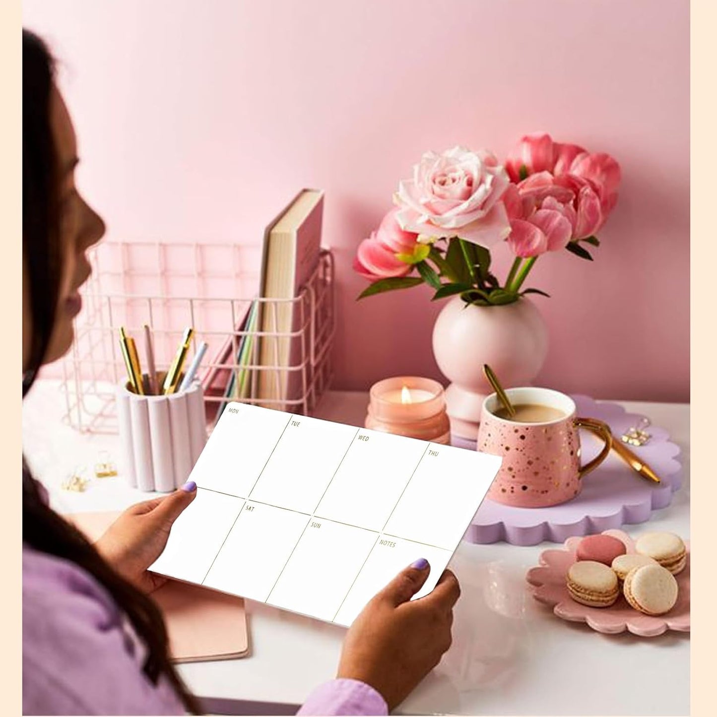 Desktop Acrylic Weekly Planner Whiteboard with Stand,12"X6"-Small,Dry Erase Weekly Planner for Desk,Acrylic Desk Calendar Dry Erase,Pink Dry Erase Board for Office Home School-ZMZL-P-1530