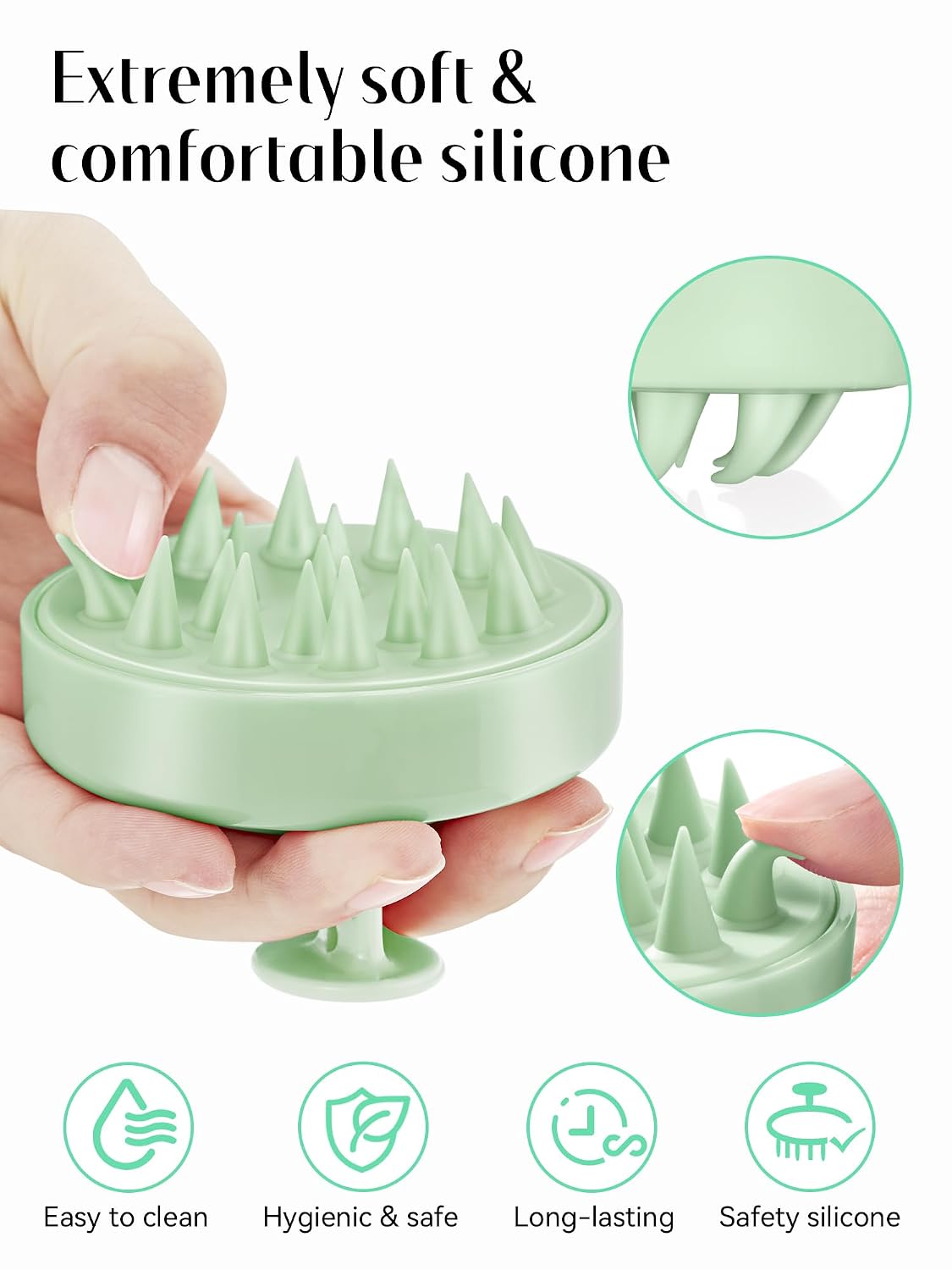 HEETA Scalp Massager Hair Growth, Soft Silicone Scalp Scrubber Shampoo Brush for Exfoliation, Dandruff Removal Head Massage Stress Relax, Wet & Dry Use for Thick Thin Curly Hair Care, Black