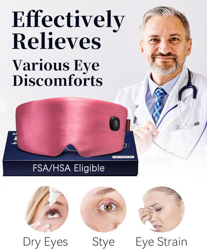 Heated Eye Mask for Dry Eyes - Silk Cordless Warm Eye Compress Moist Heat, FSA Eligible, Eye Heating Pad for Stye Treatment, Tired Eyes, Sleep, Travel, Washable, Rechargeable, Blue