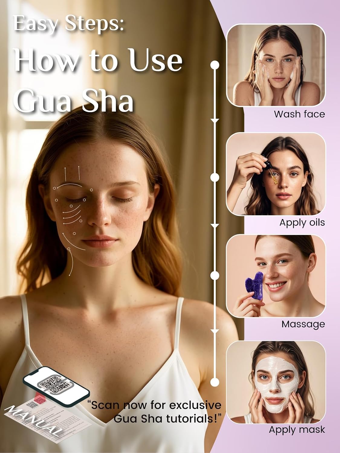 Rena Chris Gua Sha Facial Tools: Jade Stone Guasha Tool for Face Acupuncture Therapy, Facial Massager for Jawline Sculpting and Puffiness Reducing (Green)