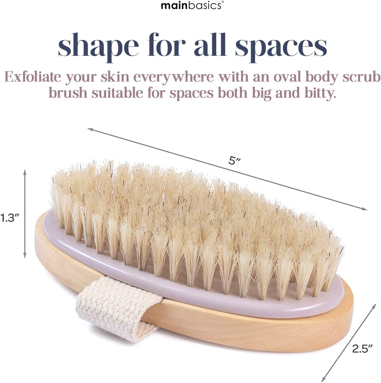 MainBasics Dry Brushing Body Brush for Lymphatic Drainage, Dry Skin, Cellulite, Blood Circulation with Exfoliating Natural Bristles and Massage Nodes for Flawless Skin