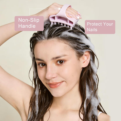 RHOS Shampoo Brush, Soft Silicone Scalp Scrubber | Scalp Massager for Wet & Dry Hair, Curved Vented Hair Scrubber for Dandruff Removal (Pink)
