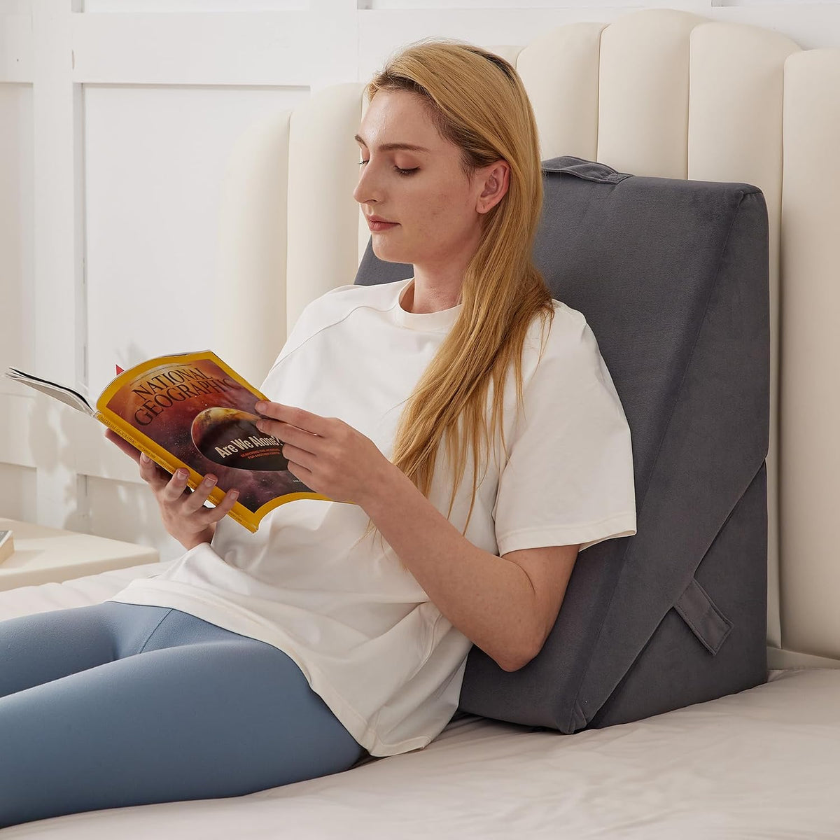 BIEEZZK Wedge Pillow Set for After Surgery, Wedge Pillow for Acid Reflux, Bed Wedge Pillow with Adjustable 9&12inch for Headboard,Sleeping, Orthopedic Memory Foam for Neck&Back Support, White/Grey