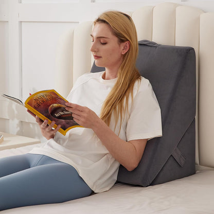 BIEEZZK Wedge Pillow Set for After Surgery, Wedge Pillow for Acid Reflux, Bed Wedge Pillow with Adjustable 9&12inch for Headboard,Sleeping, Orthopedic Memory Foam for Neck&Back Support, White/Grey