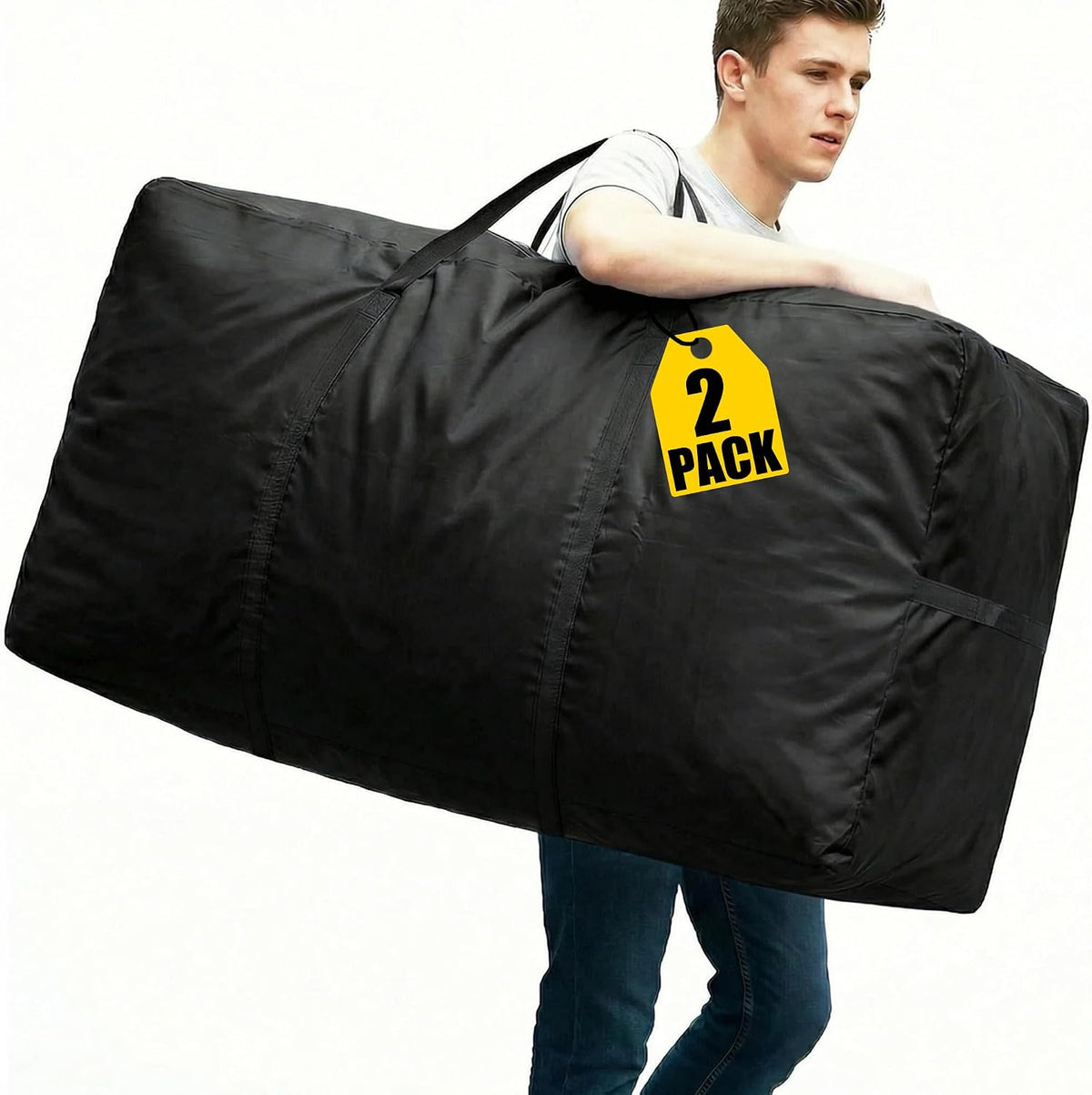 66 Gallon Extra Large Storage Bags, XXL Moving Bags with Zippers & Side Handles, Jumbo Big Storage Totes for Moving & Space-Saving Organization (Black, 66 Gallon)