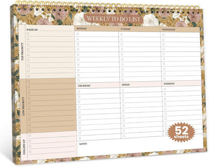 Weekly To Do List Notepad with 52 Undated Sheets（8.5"×11"）- Undated Weekly Planner Notepad for Office Desk Accessories and Supplies - Sunshine Petal