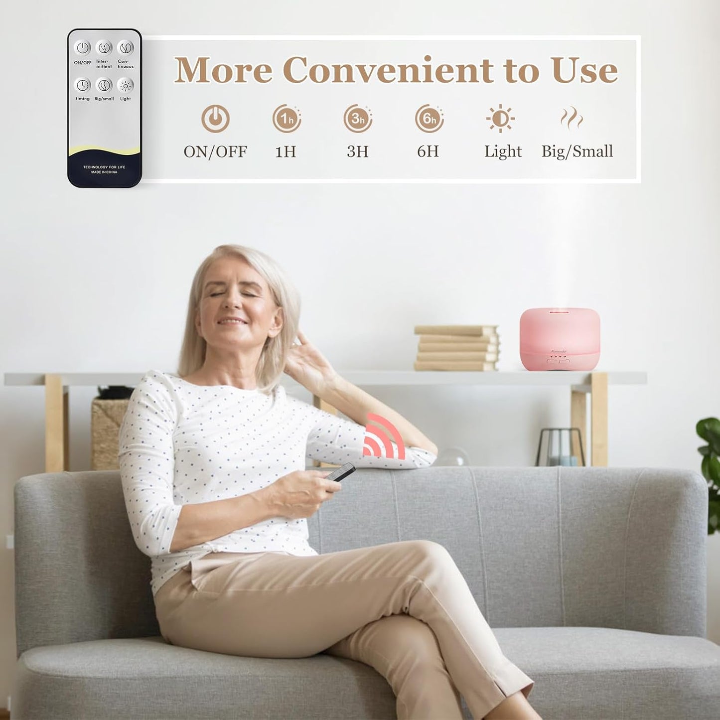 Homeweeks 300ml Essential Oil Diffuser, Quiet Aromatherapy Mist Diffusers for Essential Oils, Wood Grain, Ultrasonic, Remote Control, Timer, 7 Colors Light for Bedroom (300ml)