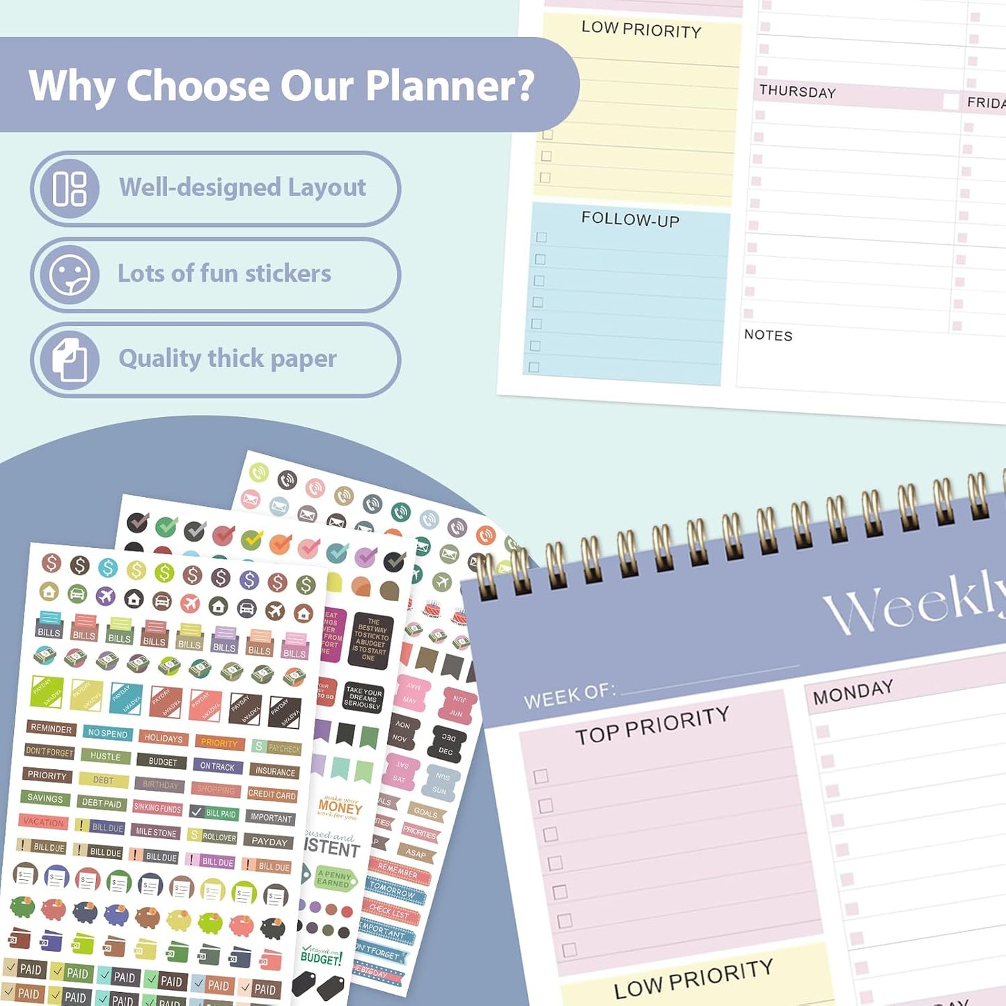 Weekly To Do List Notepad, Undated Planner with 52 Sheets (8.5''x11'') | Desk Accessories and Supplies, Women & Man, Home School & Work