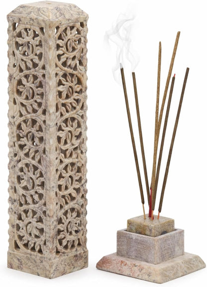 Carry Me Handmade Marble Soapstone Incense Stick Burner | Candle Stick Holder, Tea Light Stand, 3 x 3 x 11 Inches, Decorative Home and Kitchen Decor, Perfect for Gifting