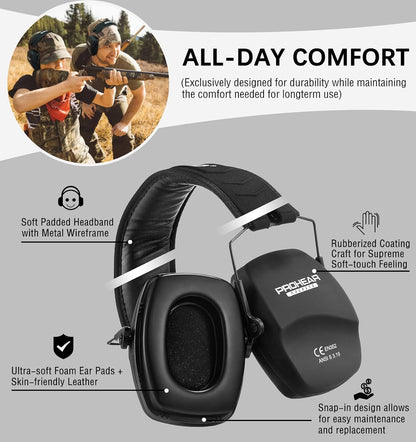 PROHEAR 016 Shooting Ear Protection Earmuffs 2 Pack, NRR 26dB for Gun Range, Hunting -Black and Green