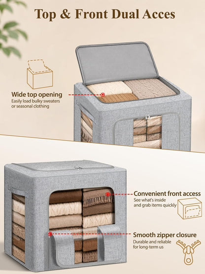 punemi 60L Sturdy Comforter Storage Bag, Blanket Organizer, Grey