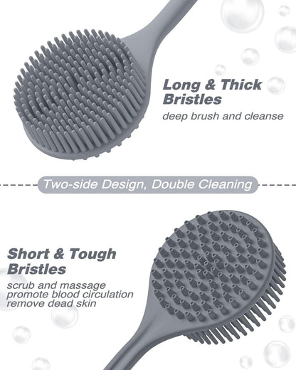 Manmihealth Silicone Back Scrubber & Soft Bath Glove, Silicone Scalp Massager Set 5 PCS, Super-Exfoliating Body Scrubber Shower Brush & Shampoo Brush Combination, with 2 Free Hooks (Style 1 Black)