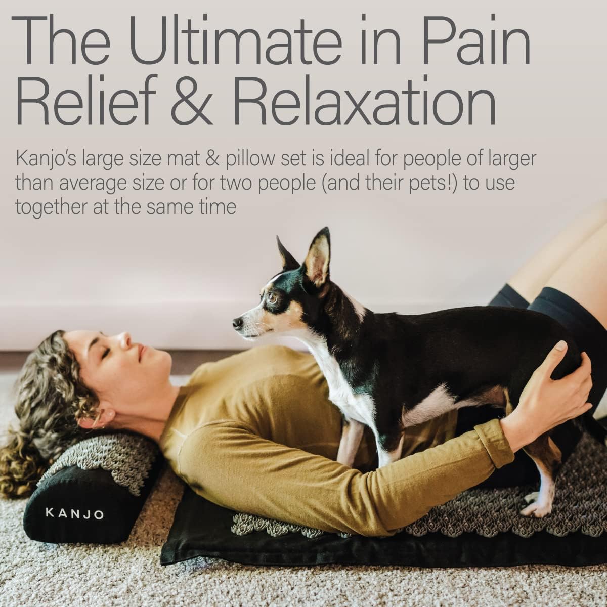 Kanjo Acupressure Mat and Pillow Set for Back Pain Relief & Neck Pain Relief, with Pressure Points for Muscle Pain Relief with Travel Bag - Black XL