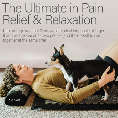 Kanjo Acupressure Mat and Pillow Set for Back Pain Relief & Neck Pain Relief, with Pressure Points for Muscle Pain Relief with Travel Bag - Black XL