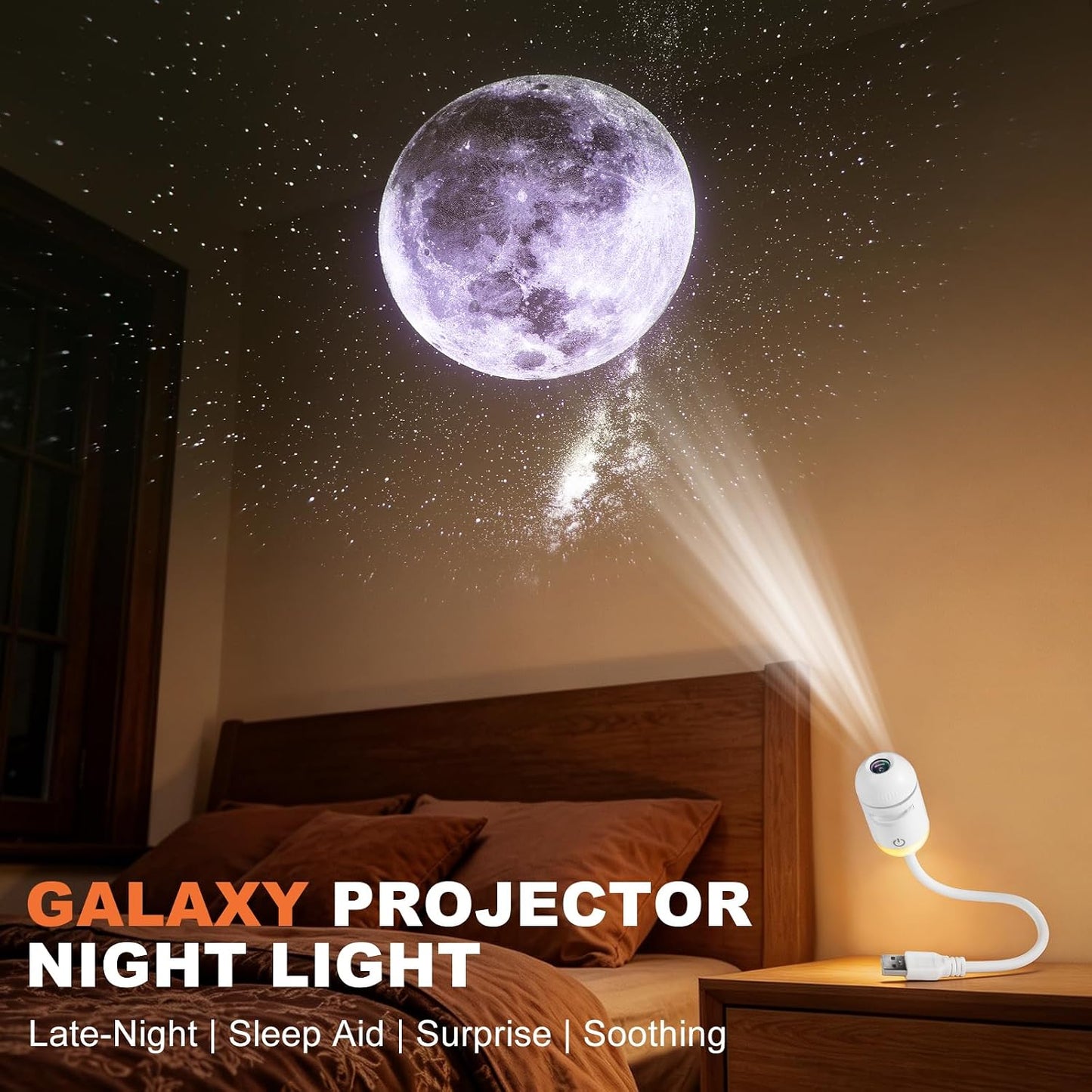2-in-1 Galaxy Projector Night Light, USB Starry Sky Night Light Projector with Adjustable Brightness, Mini LED Ceiling/Wall Projection Lamp with 360° Rotation for Ceiling Wall Room Decor (6 Slides)