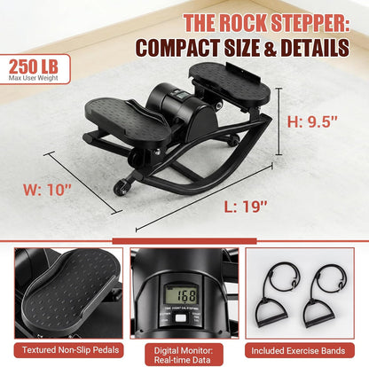 Rock Stepper for Exercise at Home, Rocking Stepper Side to Side with Resistance Bands & Digital Display, 300 LBS Capacity Full Body Workout Low-Impact Knee-Friendly Anti-Slip Side Stepper