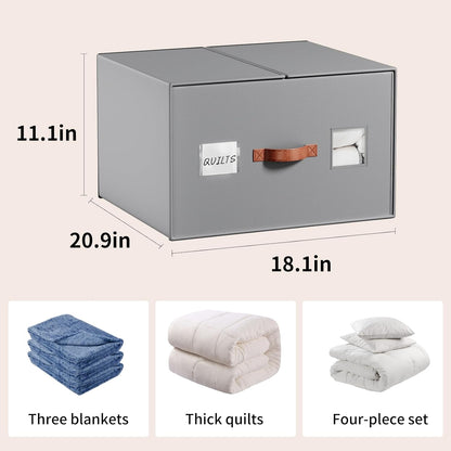 EE-RoomWorld Bed Sheet Storage Organizers，Premium Fabric Closet Organizer with Clear View Window, Space-Saving Foldable Design for Queen/King Size Bedsheets, Blankets & Duvet Covers