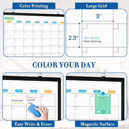 WALGLASS Weekly Dry Erase Calendar Whiteboard for Wall, 24" x 18" Double-Sided Weekly Planner White Board with Notes, Daily Tracker, Aluminum Framed Hanging & Wall Mount for Home, Office, School