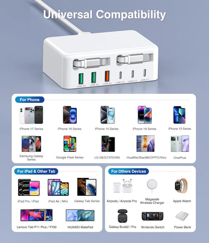 8-in-1 Retractable USB C Charger Charging Station Hub for Multiple Devices