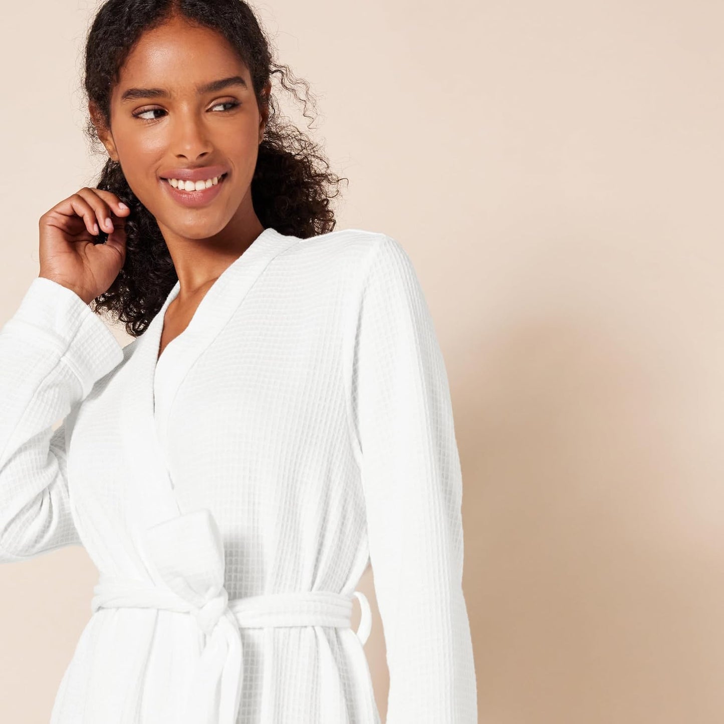 Amazon Essentials Women's Lightweight Cotton Blend Waffle Mid-Length Bathrobe, Breathable Loungewear (Available in Plus Size)