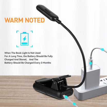 VAVOFO Amber Rechargeable Reading Light, Blue Light Blocking Book Light, 7 LEDs Eye Care 9 Colors 9 Brightness Clip On for Kids Bookworms Reading in Bed with Power Indicator Lasting 70h (Black)