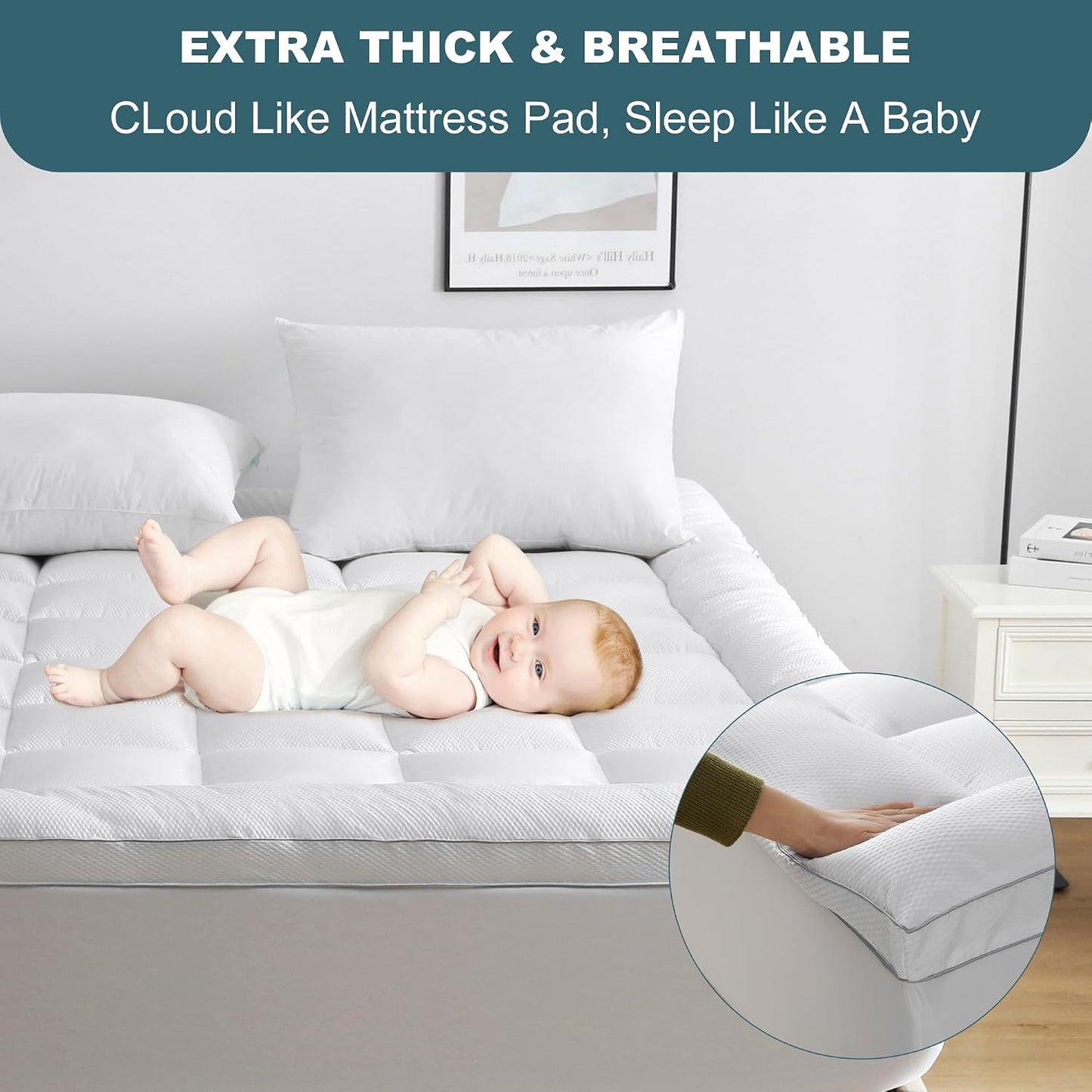 UNILIBRA Queen Mattress Protector Waterproof, Deep Pocket Mattress Pad Cover Fits to 6''-21'', Breathable Hollow Cotton Filling Quilted Mattress Protector for Queen Size