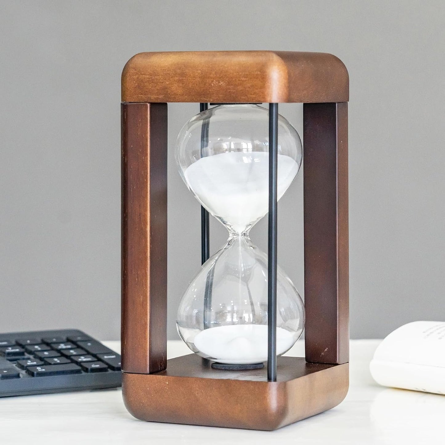 Large Premium Walnut Hourglass,60 Minutes Sand Timers,Hour Glass with Sand Timer for Gift,Hourglass Decor for Home, Desk,Office, Wedding Decor(Black)