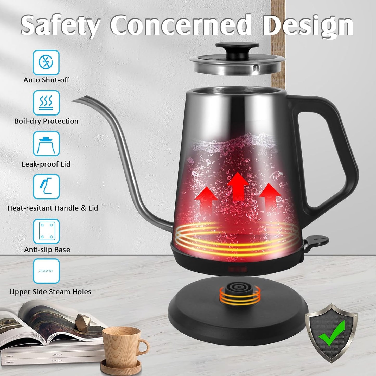Gooseneck Kettle，0.8L Temperature Control Electric Tea Kettle