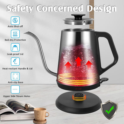 Gooseneck Kettle，0.8L Temperature Control Electric Tea Kettle