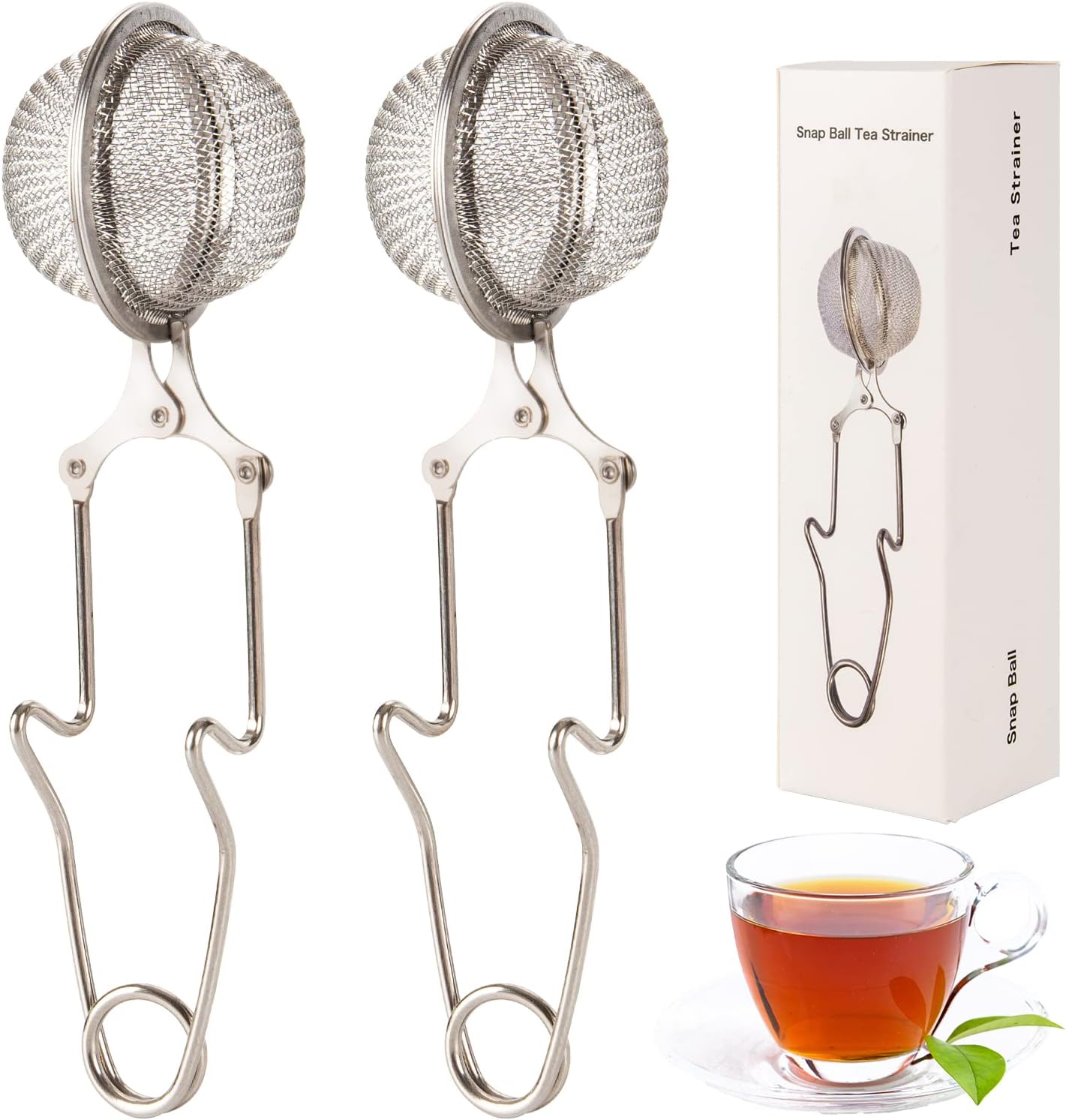 Snap Ball Tea Strainer, Exptolii 3 Pack Stainless Steel Tea Infuser Filter with Handle for Loose Leaf Tea, Spices, Seasonings