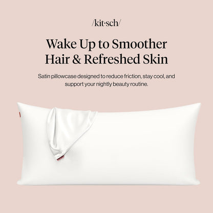 Kitsch Satin Pillowcase with Zipper for Hair & Skin - Softer Than Silk Pillow Cases, Smooth Cooling Satin Pillow Case, Wrinkle-Free, Machine Washable - Pillow Cases Standard Size (19x26) - Blush