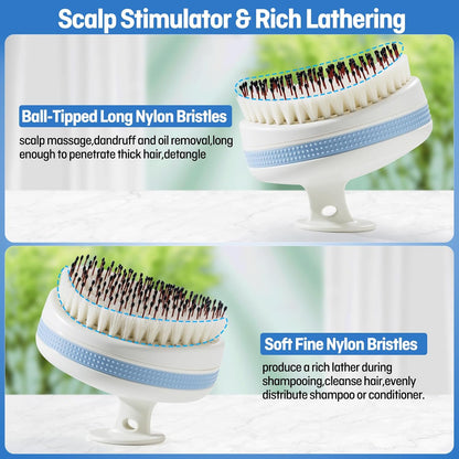 Scalp Massager with Double-Layer Bristles,Anti-Slip Rich-Lathering Hair Washing Shampoo Brush,Curved Scalp Scrubber with Better Head Fit for Dandruff Removal,Wet&Dry Use Scalp Stimulator.
