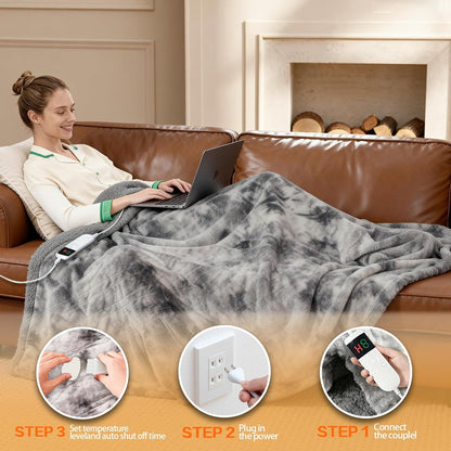 Heated Electric Blanket Throw 50''x60'' - Fast Tie-Dye Heating Blanket, Washable Heat Blanket 10 Heating Settings, 8h Timer Auto Off & Heated Protection, Soft Flannel & Sherpa Material