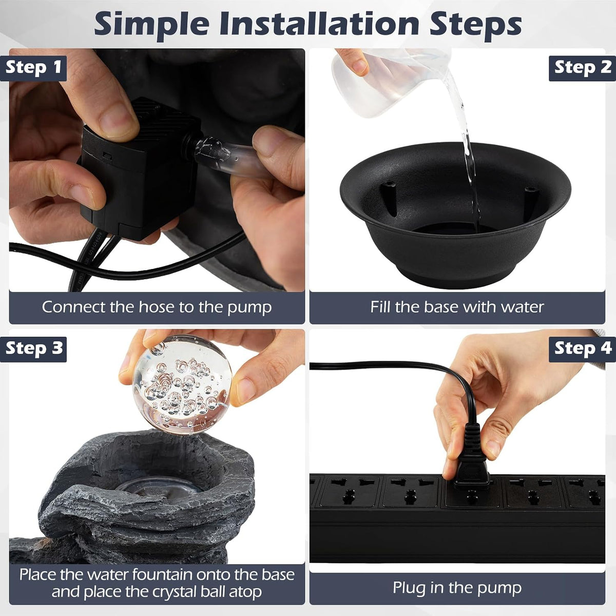 Giantex Tabletop Water Fountain with Warm LED Light, Tiered Rock Waterfall with Pump, Zen Meditation Desktop Decor for Office, Home Relaxation