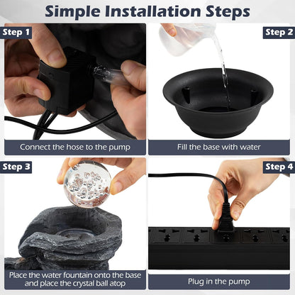 Giantex Tabletop Water Fountain with Warm LED Light, Tiered Rock Waterfall with Pump, Zen Meditation Desktop Decor for Office, Home Relaxation