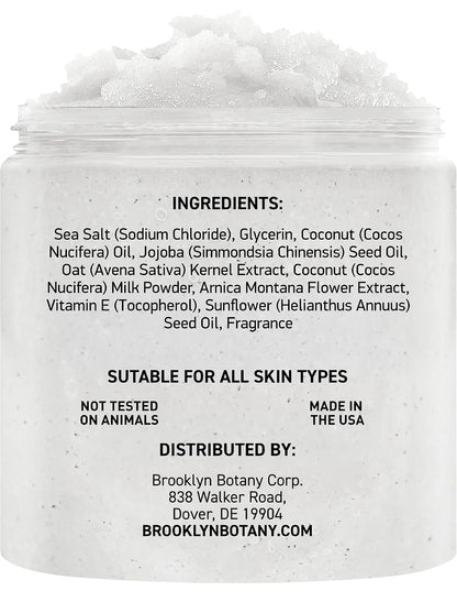 Brooklyn Botany Coconut Milk Body Scrub - Moisturizing and Exfoliating Body, Face, Hand, Foot Scrub - Fights Stretch Marks, Fine Lines, Wrinkles - Great Gifts for Women & Men - 10 oz
