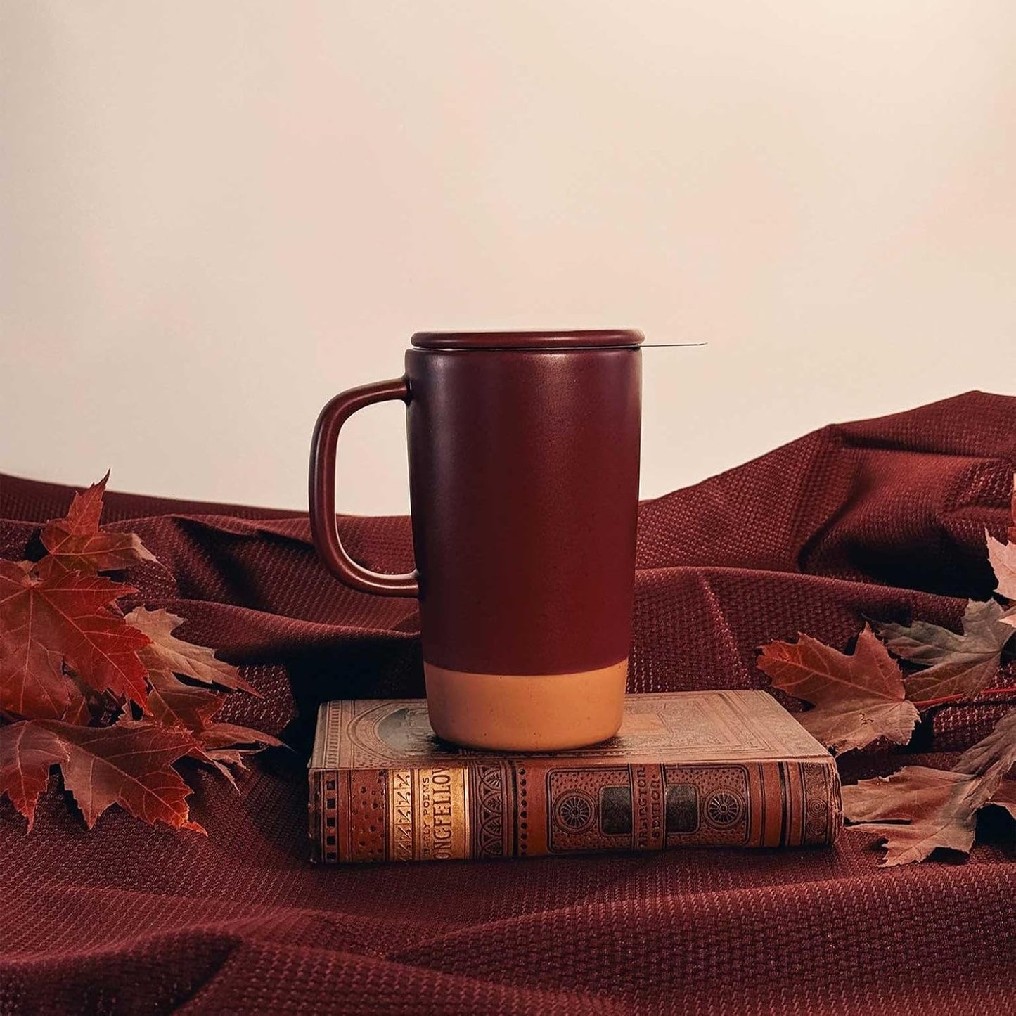 Mora Ceramics Large Tea Mug with Loose Leaf Infuser and Ceramic Lid, 18 oz, Portable, Microwave and Dishwasher Safe, Tall Coffee Cup - Rustic Matte Ceramic Glaze, Modern Herbal Tea Strainer, Olive