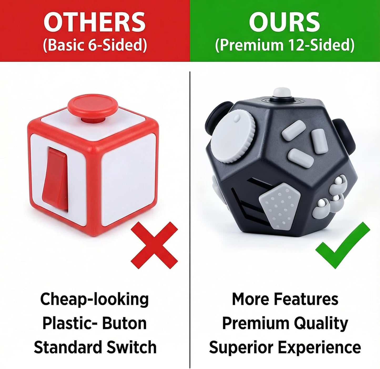 Small Fidget Toys Cube, Small Fidget Toy - 12 Sides Decompression Cube Anti Anxiety and Relief Stress Improve Focus Creative Unique Fidget Toy for Kids and Adults, with Carry Case(Black E1)