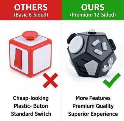 Small Fidget Toys Cube, Small Fidget Toy - 12 Sides Decompression Cube Anti Anxiety and Relief Stress Improve Focus Creative Unique Fidget Toy for Kids and Adults, with Carry Case(Black E1)