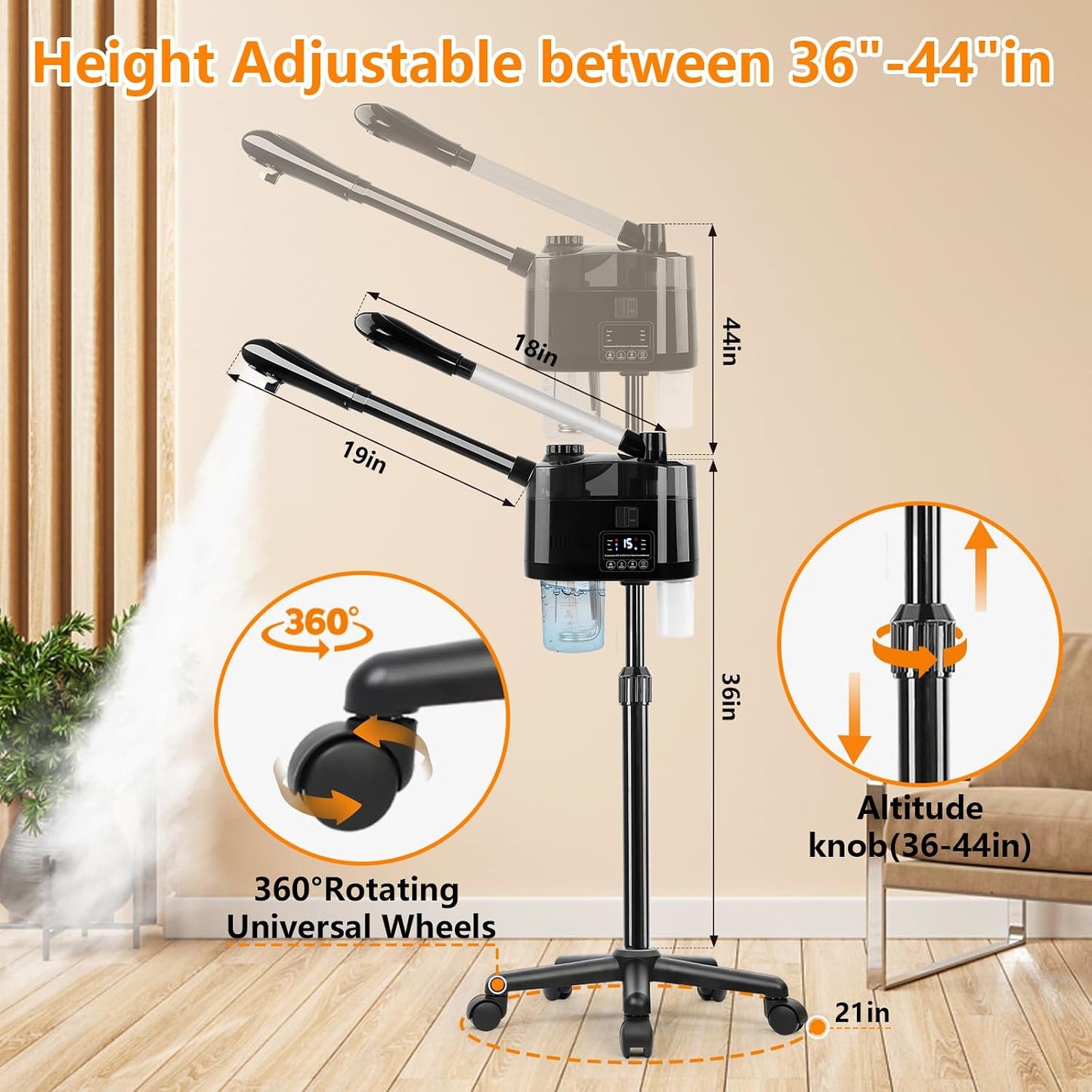 Professional Facial Steamer for Deep Cleansing and Hydration, Ozone Spa Face Steamer on Wheels, Adjustable Height and Angle,Estheticians Steamer More Steam,Suitable for Beauty, Spa and Home Use