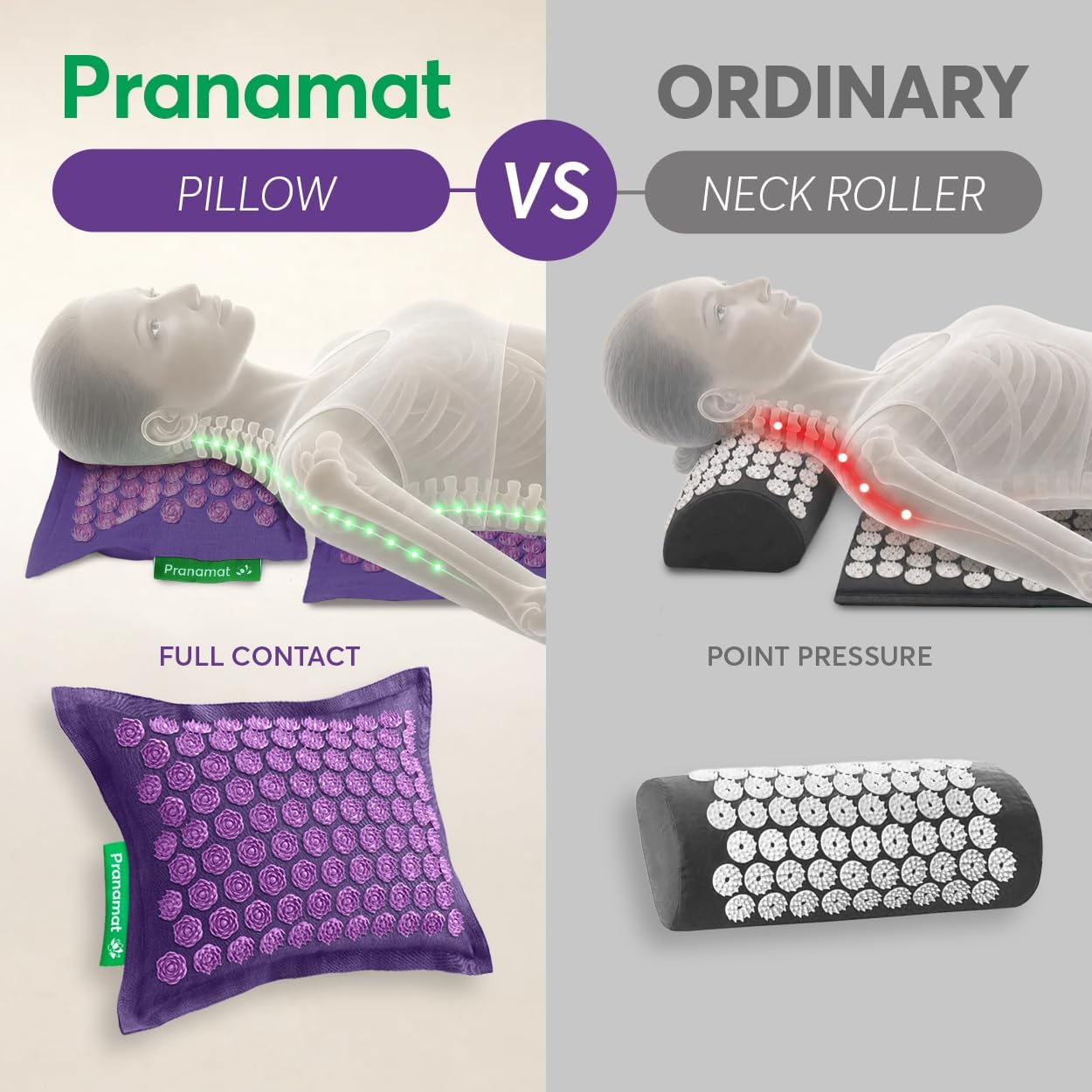 Pranamat Acupressure Large & Small Mat with Pillow and Bag Set, Premium Acupressure Therapy for Pain Relief and Relaxation, Handcrafted in Europe with Sustainable and Natural Materials (Obsidian)