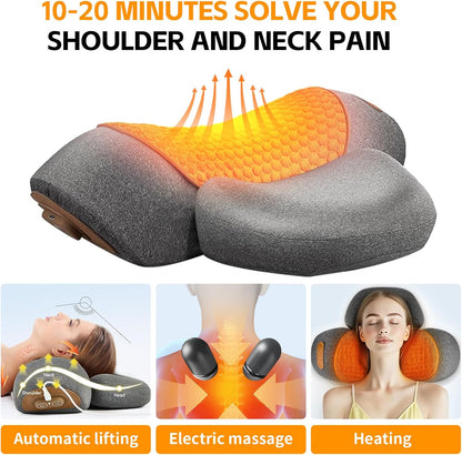 3-in-1 Neck Massager Pillow, Neck Massager for Pain Relief Deep Tissue, Massage Pillow with Heat, Vibration & Airbag Traction, 3D Ergonomic Cervical Hump Corrector Massage for Home Office