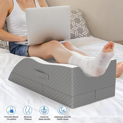 TranquilRelax Elevation Pillows for Leg After Surgery, Memory Foam Adjustable Wedge Pillow for Injury or Rest, Ankle Pillow for Sleeping Blood Circulation, Grey/Single Leg