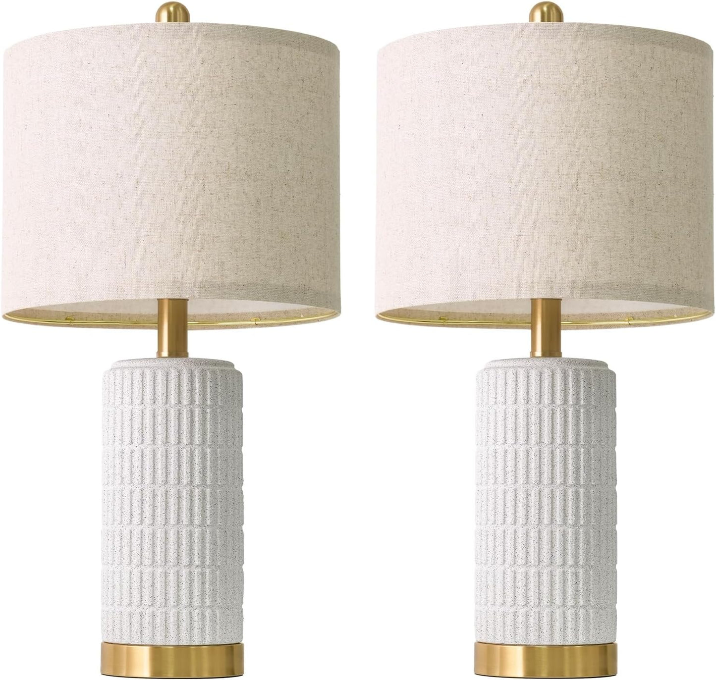 PoKat 20.75" Small Modern Ceramic Table Lamps Set of 2 for Bedroom, White Bedside Lamps for Night Stands, Farmhouse Desk Home Decor Gift Nightstand Table Lamps for Living Room End Table Beige